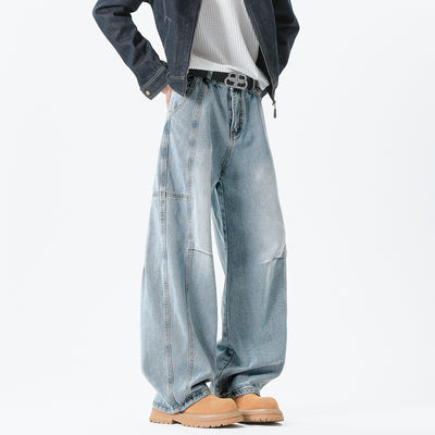 Pantalones Vaqueros Holgados Retro con Pliegues Lavados para Hombre - Image 7