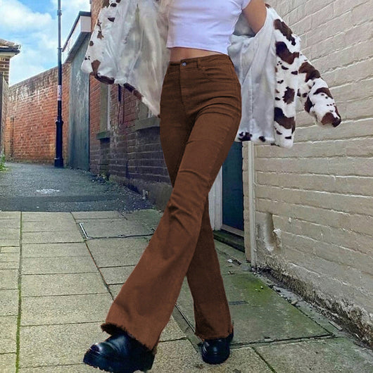 Pantalones Bootcut Café de Cintura Alta con Stretch para Mujer - Image 4