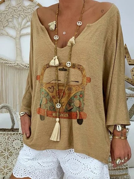 Blusa Estampada con Diseño de Auto Cartoon para Mujer - Image 11