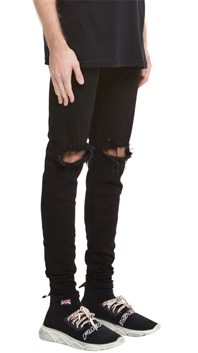 Jeans Slim Fit Azul con Corte en Rodilla y Diseño Spray Pintado - Image 9