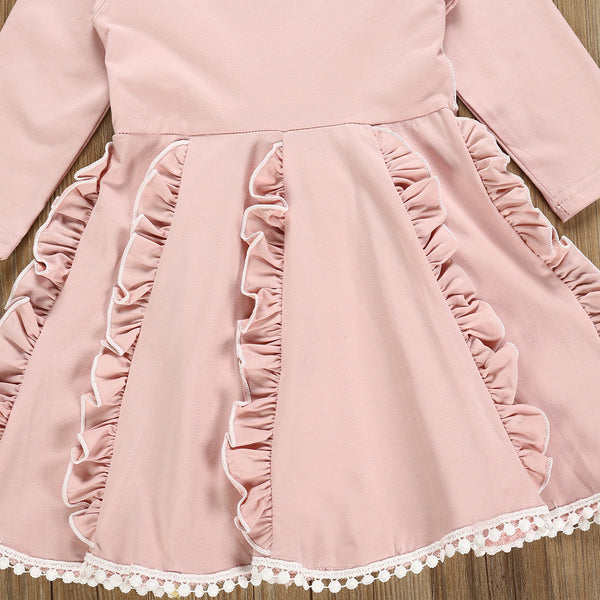 Vestido Infantil de Encaje con Manga Larga