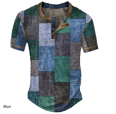 Camisa Henley Estampada de Cuadros Color Block para Hombre - Image 12