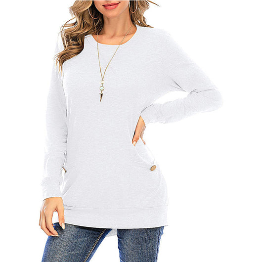 Camiseta Manga Larga Cuello Redondo con Bolsillos Cruzados para Mujer - Image 12