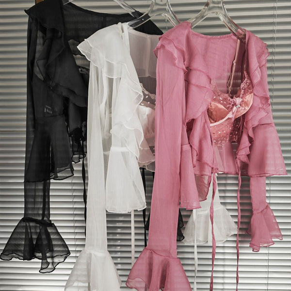 Conjunto Dos Piezas: Cardigan Chiffon con Encaje y Tirantes