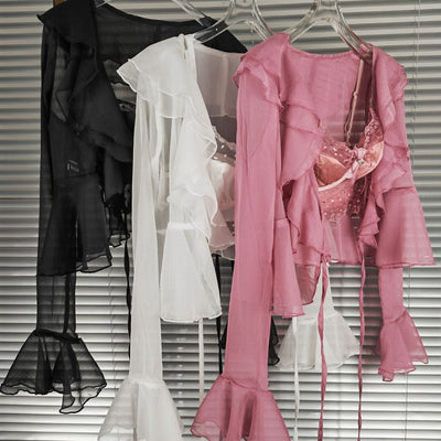 Conjunto Dos Piezas: Cardigan Chiffon con Encaje y Tirantes