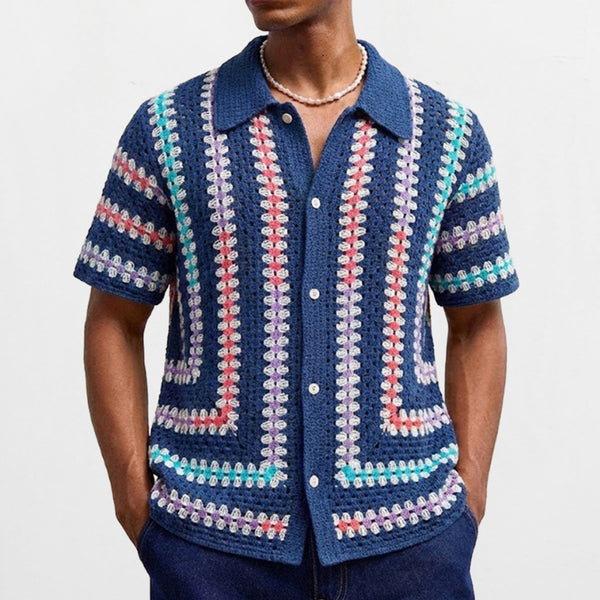 Cardigan Hueco de Manga Corta para Hombre - Tejido Soluble en Agua