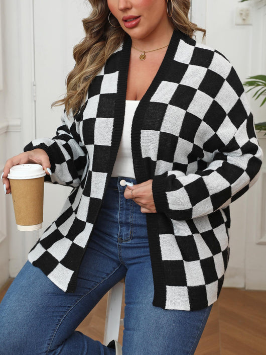 Suéter Cardigan Patchwork Contraste Cuadros Ajedrez Holgado Casual - Image 16