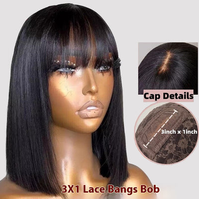 Peluca Frontal de Encaje con Cabello Humano Real Bobo