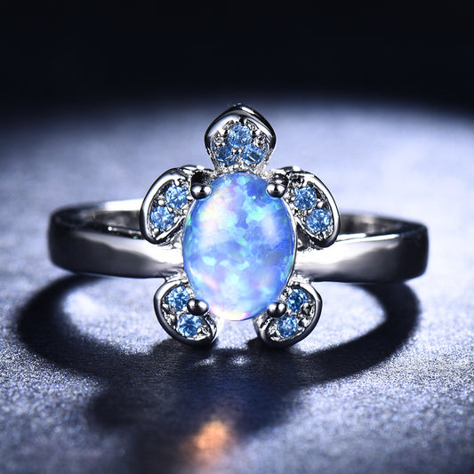 Anillo de Tortuga con Diamante Azul Agua