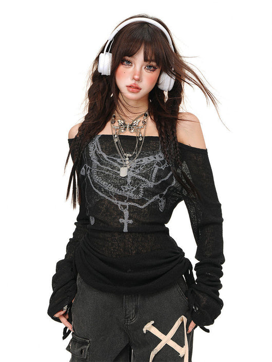 Blusa Floral Hombros Descubiertos Manga Larga - Image 10