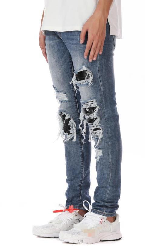 Pantalones Slim Azul y Negro con Roturas Elásticas para Rodillas - Image 4