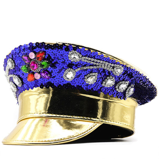 Gorra Azul Marino con Coronas de Diamantes y Cuero - Image 3