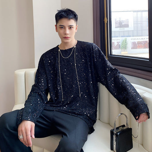 Playera Cuello V Hombre con Lentejuelas Brillantes