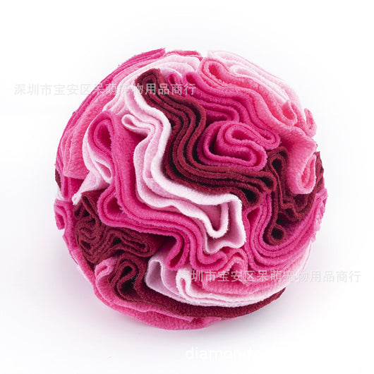 Pet sniffing pad in a ball shape, made of soft polar fleece in shades of pink, purple, and white, for dogs. - Image 11