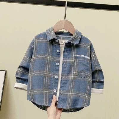 Camisa de Cuadros Manga Larga para Niño en Algodón Premium