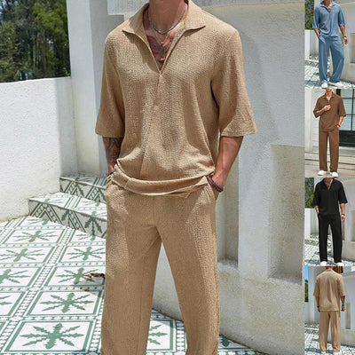 Conjunto Casual de Verano para Hombre: Playera Manga Corta y Pantalón Recto Cómodo