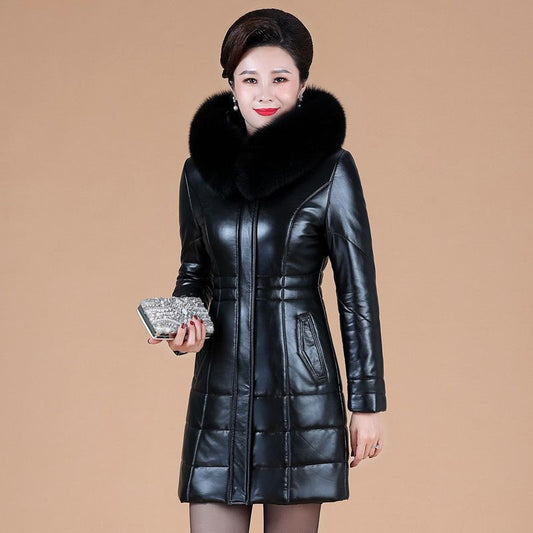 Chaqueta de Plumón en Cuero Genuino para Mujeres Maduras - Image 2