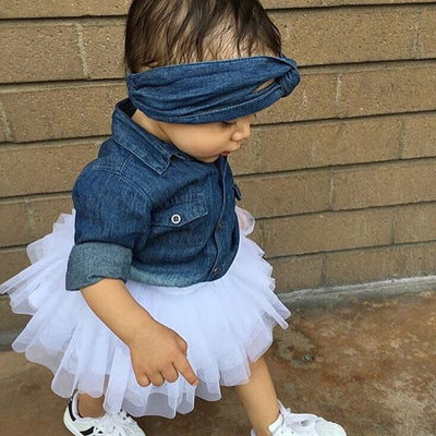 Conjunto de 3 Piezas Infantil Otoño: Blusa Denim, Falda Leopardo y Diadema - Image 23