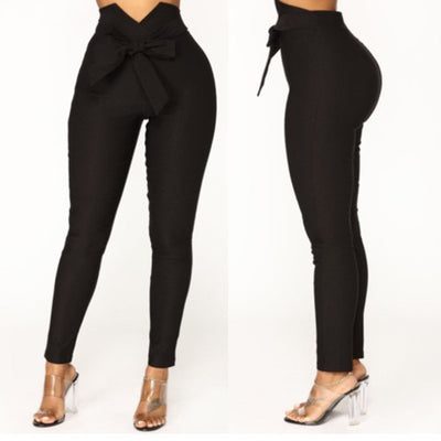 Pantalones Lápiz Casual de Cintura Alta Elástica con Cordones - Image 11