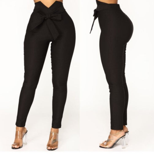 Pantalones Lápiz Casual de Cintura Alta Elástica con Cordones - Image 11