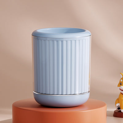 Light blue pet foot washing cup with a white paw print design, ribbed texture, and smooth base. - Image 6