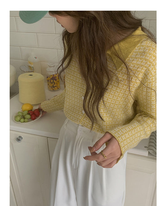 Cardigan Tejido Houndstooth con Cuello Polo para Mujer - Image 25