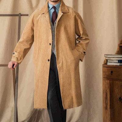Abrigo Corduroy Otoño Largo Suelto Manga Raglan Retro - Image 5