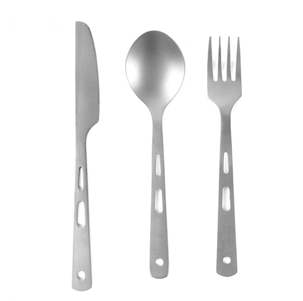 Juego de Cubiertos de Titanio Puro para Camping - Cuchillo, Tenedor y Cuchara Portátil