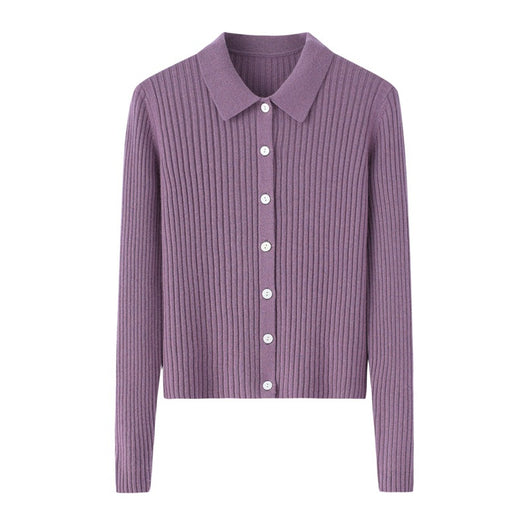 Cardigan de Cachemira Corto para Mujer - Cuello Solapa Otoño Temprano - Image 17