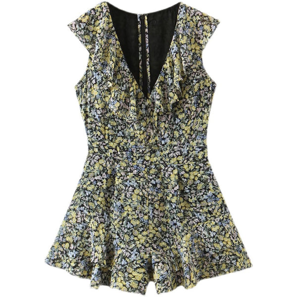 Jumpsuit Chiffon Cuello Lotus sin Mangas con Escote V - Diseño Versátil