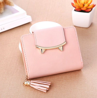 Billetera Compacta para Mujer con Diseño de Orejas de Gato, Cuero Genuino y Borlas - Image 5