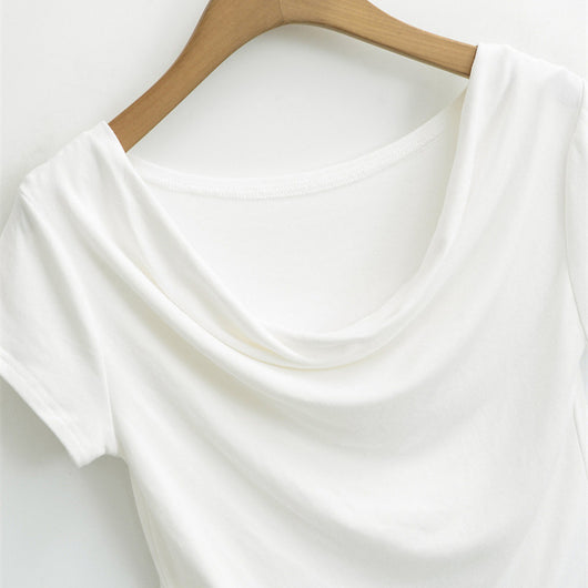Blusa Tejida de Cuello Solapa Estilo Europeo Manga Corta - Image 3