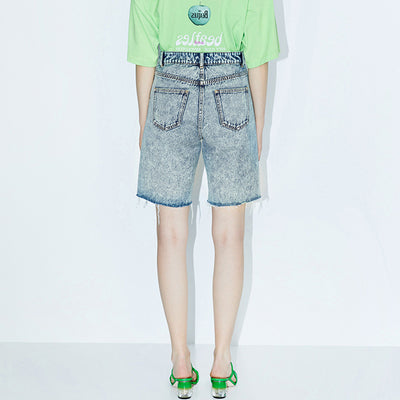 Shorts de Mezclilla Talle Alto con Tirantes para Mujer - Image 8