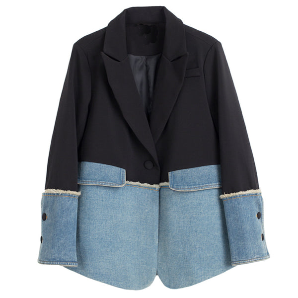 Blazer de Primavera con Costuras de Mezclilla