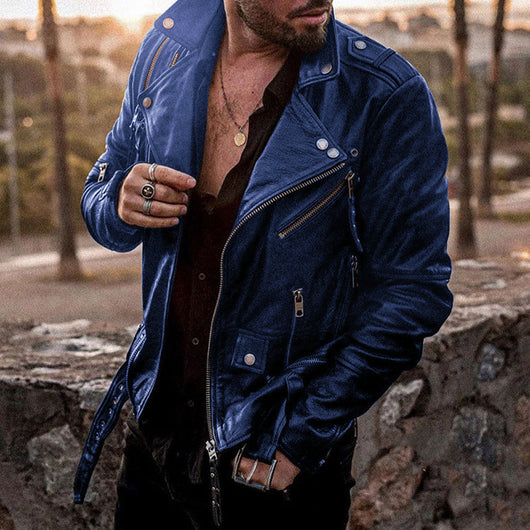 Chaqueta de Cuero para Motociclista Slim Fit con Cuello Alzado - Image 7