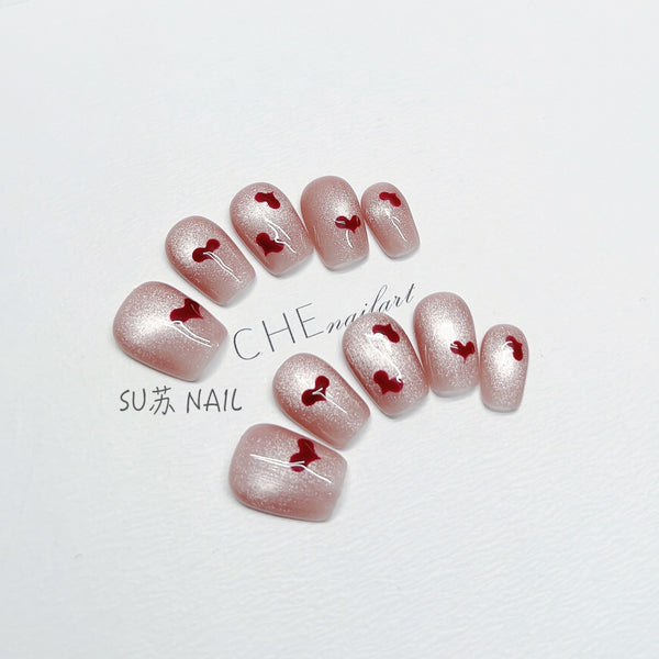 Uñas Postizas Cuadradas Blancas Cat Eye - Parches Adhesivos