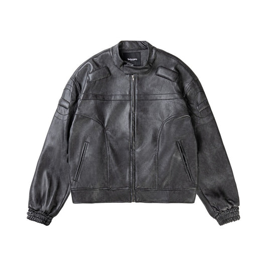 Chaqueta Motociclista de Cuero PU con Efecto Mármol y Cuello Alzado - Image 4