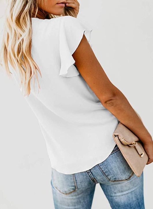 Blusa Elegante con Cuello en V, Botones y Mangas Fruncidas - Image 8