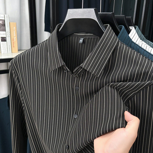 Camisa de Rayas Verticales para Hombre - Primavera y Otoño - Image 3