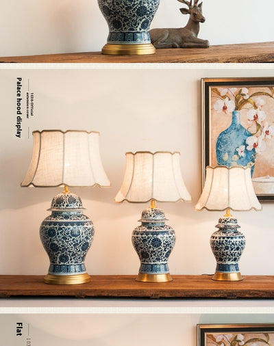 Lámpara de Mesita Porcelana Azul y Blanco Estilo Chino para Dormitorio - Image 9