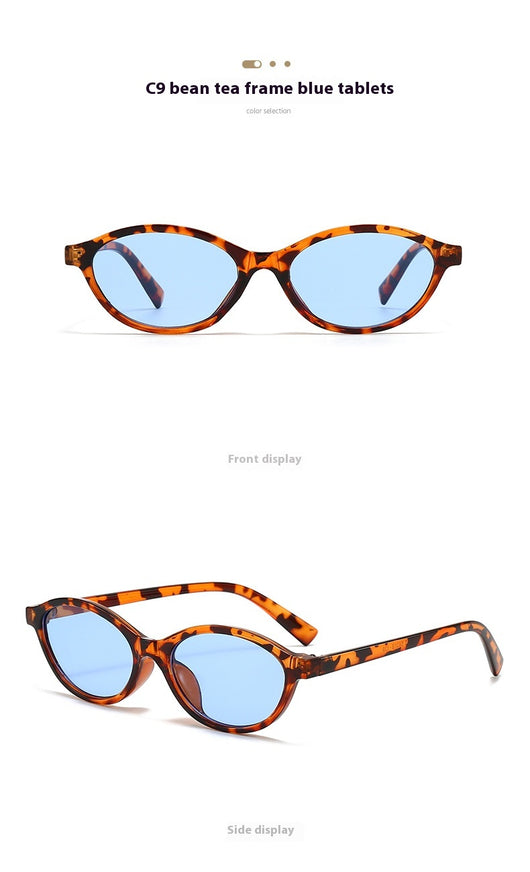Retro fashion small frame sunglasses with translucent brown frames and yellow oval lenses, viewed from an angle. - Image 20