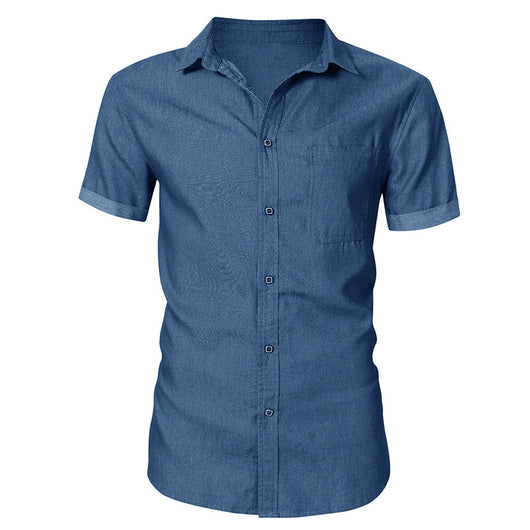 Camisa Denim Casual de Manga Corta sin Planchado para Hombre - Image 24