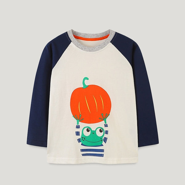 Playera Cuello Redondo Estampado Calabaza Halloween Otoño Europeo Americano