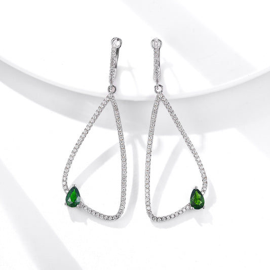 Aretes de Plata S925 con Diopsida Natural para Mujer