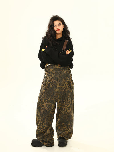 Pantalón Cargo Leopardo con Tirantes Ancho Pierna Suelta - Image 12