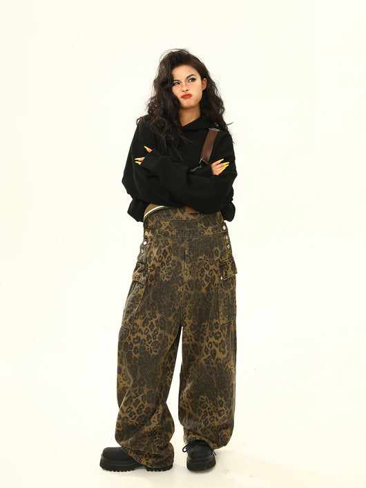 Pantalón Cargo Leopardo con Tirantes Ancho Pierna Suelta - Image 12