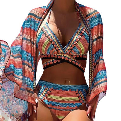 Traje de Baño Retro Étnico con Cruces Ajustables para Mujer - Image 5