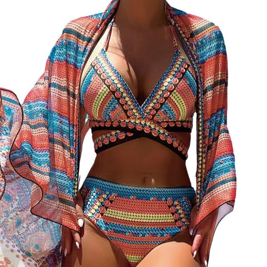 Traje de Baño Retro Étnico con Cruces Ajustables para Mujer - Image 5