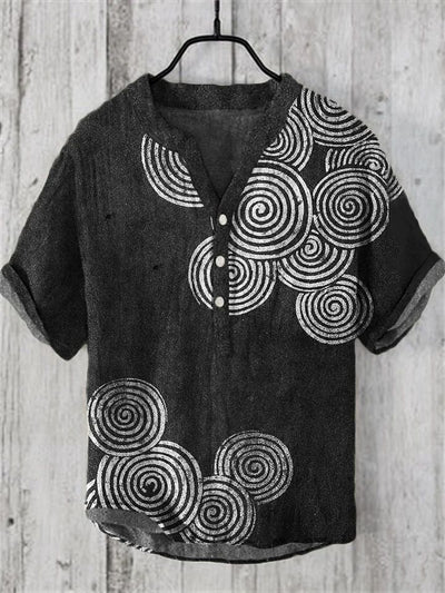 Camisa Lino Hombre Estampado Oceánico Manga Corta Suelta Casual - Image 10