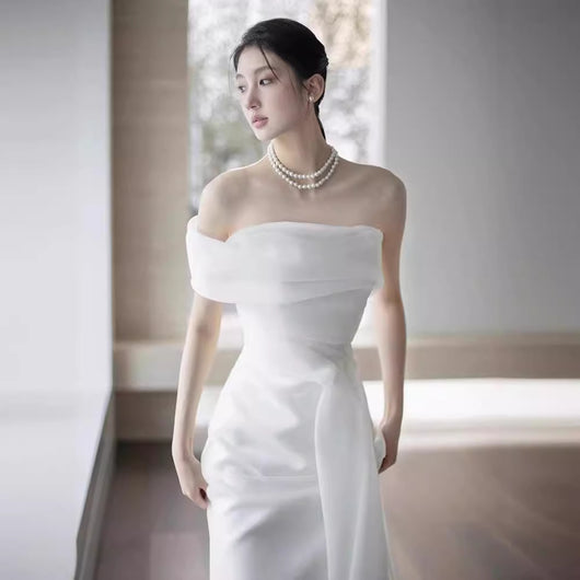 Vestido de Novia Elegante Hombros Descubiertos Estilo Francés - Image 4